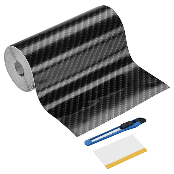 1 Set Carbon Fiber Vinyl Wrap 3.94" x 16ft Self-Adhesive Car Sticker Waterproof Wrap Roll for DIY Decor Automotive Exterior Interior Protection with Scraper Tool, Silver Black