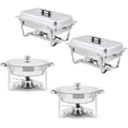 thumbnail image 1 of Ensemble de 4 Casseroles de Buffet, 8 Qt Rectangulaires et 5 Qt Rondes en Acier Inoxydable avec Couvercle, Support à Carburant pour Traiteur, Buffets, Fêtes et Événements, 1 of 9