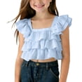 thumbnail image 5 of WRKEKC Girls Summer T-Shirts Flutter Sleeve Round Neck Solid Color Triple Ruffle Cotton Casual Soft Blouse 2-13 Years, 5 of 5