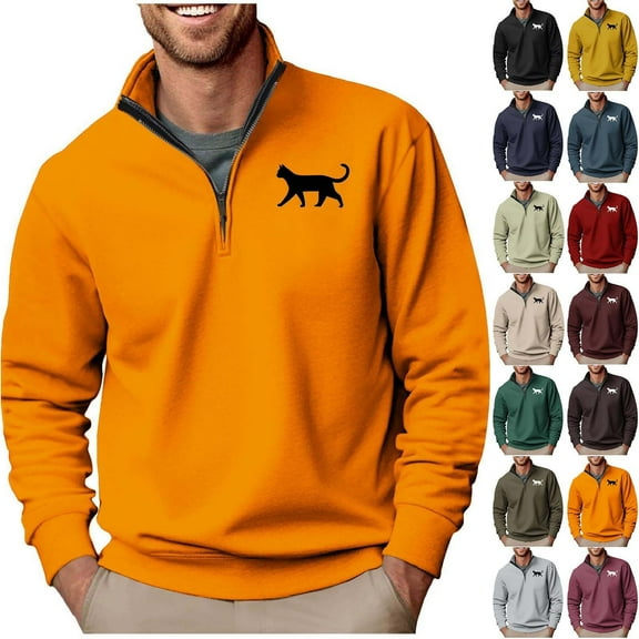 UVEASISHA Men's Quarter Zip Sweatshirt Mock Neck Casual Cat Print Pullover Tops Lightweight Long Sleeve Polos Shirts Athletic Sweatshirts Purple XXL