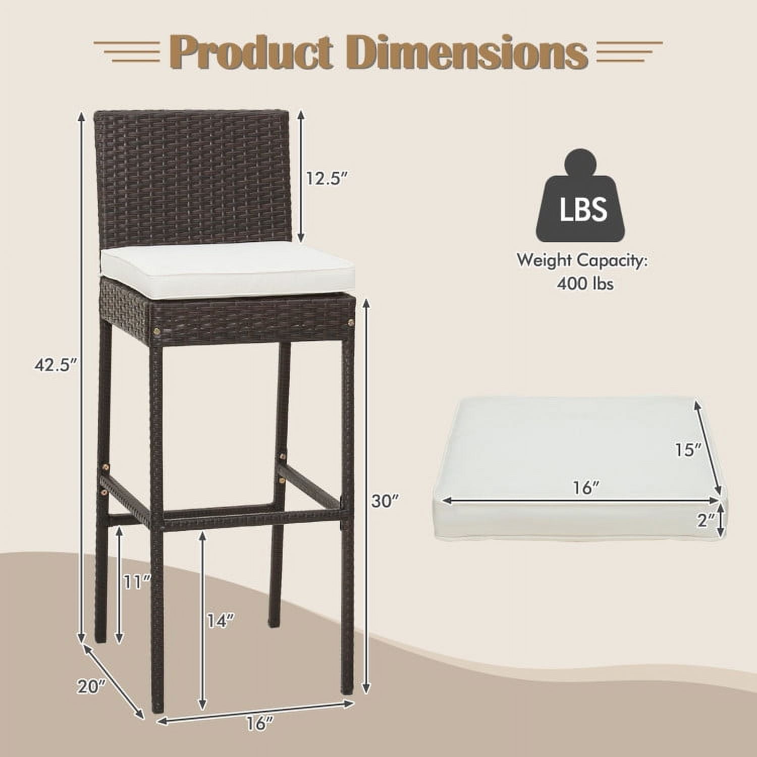 Aimee Lii 4 Pieces Patio Wicker Barstools with Seat Cushion and Footrest, Outdoor Patio Furniture Aimee Lii 4 Pieces Patio Wicker Barstools with Seat Cushion and Footrest, Outdoor Patio Furniture