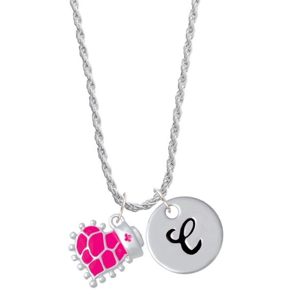 Delight Jewelry Hot Pink Giraffe Print Heart with Nurse Hat Silvertone Script Initial Disc - C - Charm Necklace, 20"+3"