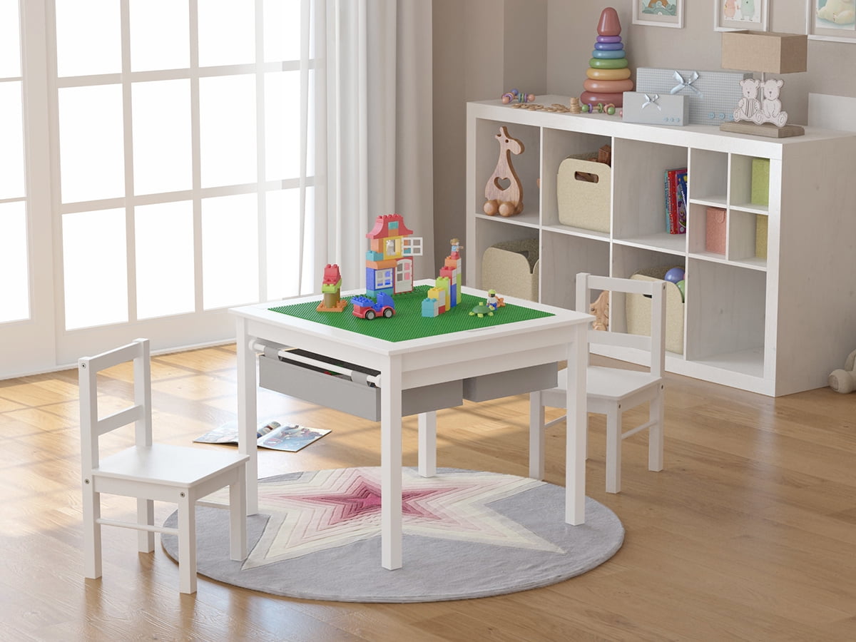 UTEX Wooden 2 In 1 Kids Construction Play Table and 2