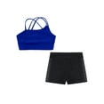 thumbnail image 4 of LiiYii Kids Girls 2 Pcs Dance Outfits Crop Top with Tumbling Shorts Set Gymnastics Yoga Sports Suit Royal Blue&Black 8, 4 of 5