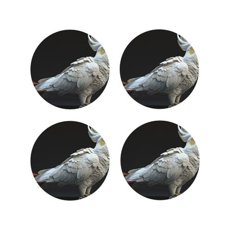 

Tideii White Red Cockatoo for Leather Coasters 4 Pieces Anti-fouling and Anti-scalding Decorative Coasters Suitable for Restaurants Kitchens Coffee Shops-Round Shape