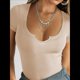 thumbnail image 5 of Camisetas de Corta para Mujer, Ajustadas, de Punto Acanalado, con Cuello en V, Top Corto Básico Albaricoque XL, 5 of 9