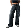 thumbnail image 2 of Wide Leg Jeans Woman Retro Low Waist Washed Straight Jeans Street Denim Pants Solid Color Casual Comfortable Denim Pants Fall 2025 with Pocket, 2 of 4