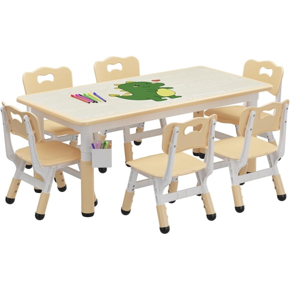 Para niños' mesa y 6 - chair set height - adjustable feature, superficie grafiti | 47.2x23.6 pulgadas | detachable almacenamiento box | durable, safe & bpa - free materials | non - slip feet |...