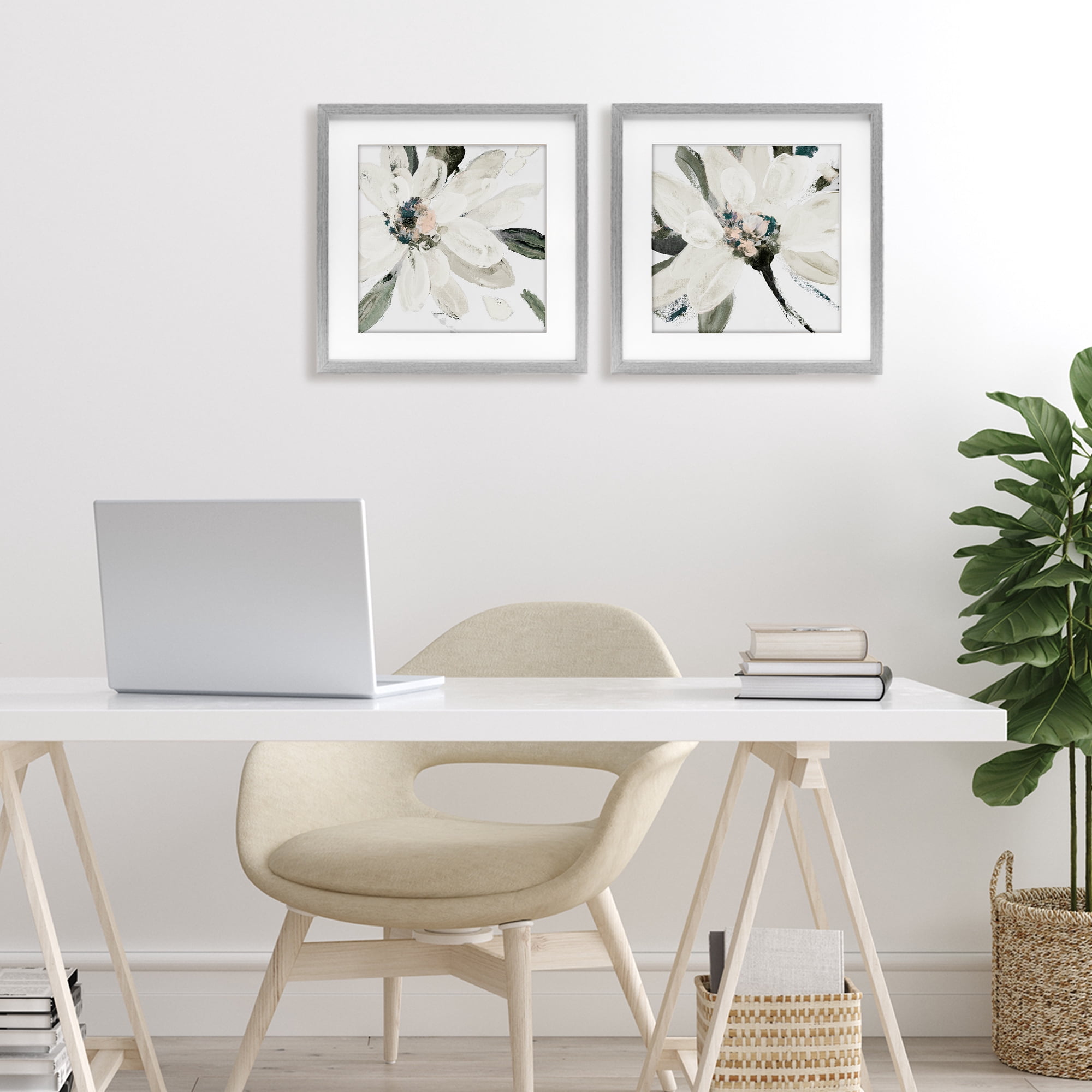 Stupell Industries Naturally Blooming White Flowers 2 Piece Gray Framed Print Under Glass Set, design by Lanie Loreth