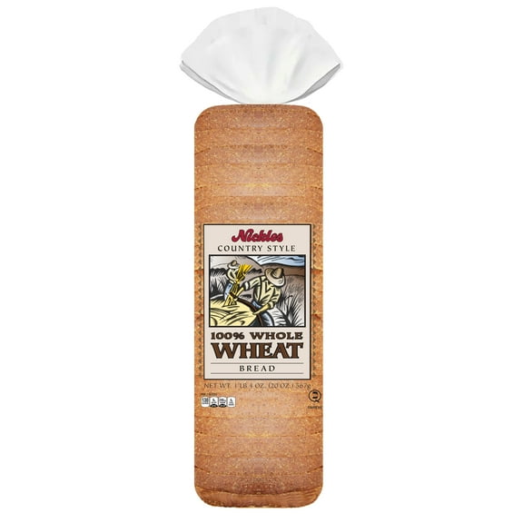 Nickles Bakery 100% Whole Wheat Bread, 20-ounce Loaf.
