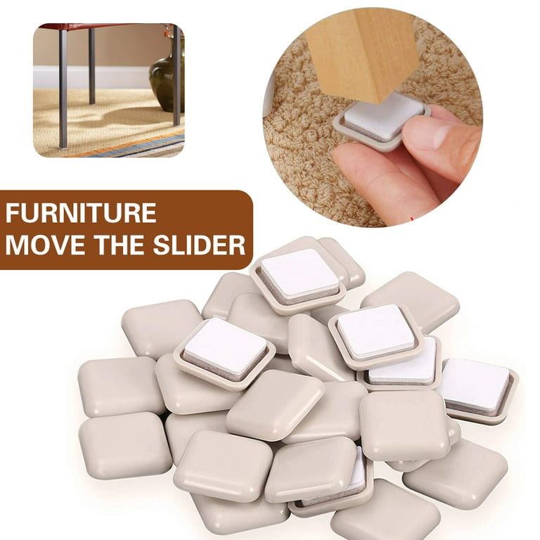 Amerteer 20 Pcs Self-Stick, Square Heavy Furniture Sliders for Carpeted Surfaces, 2 inch Square Beige Supersliders for Furniture-Adhesive Carpet