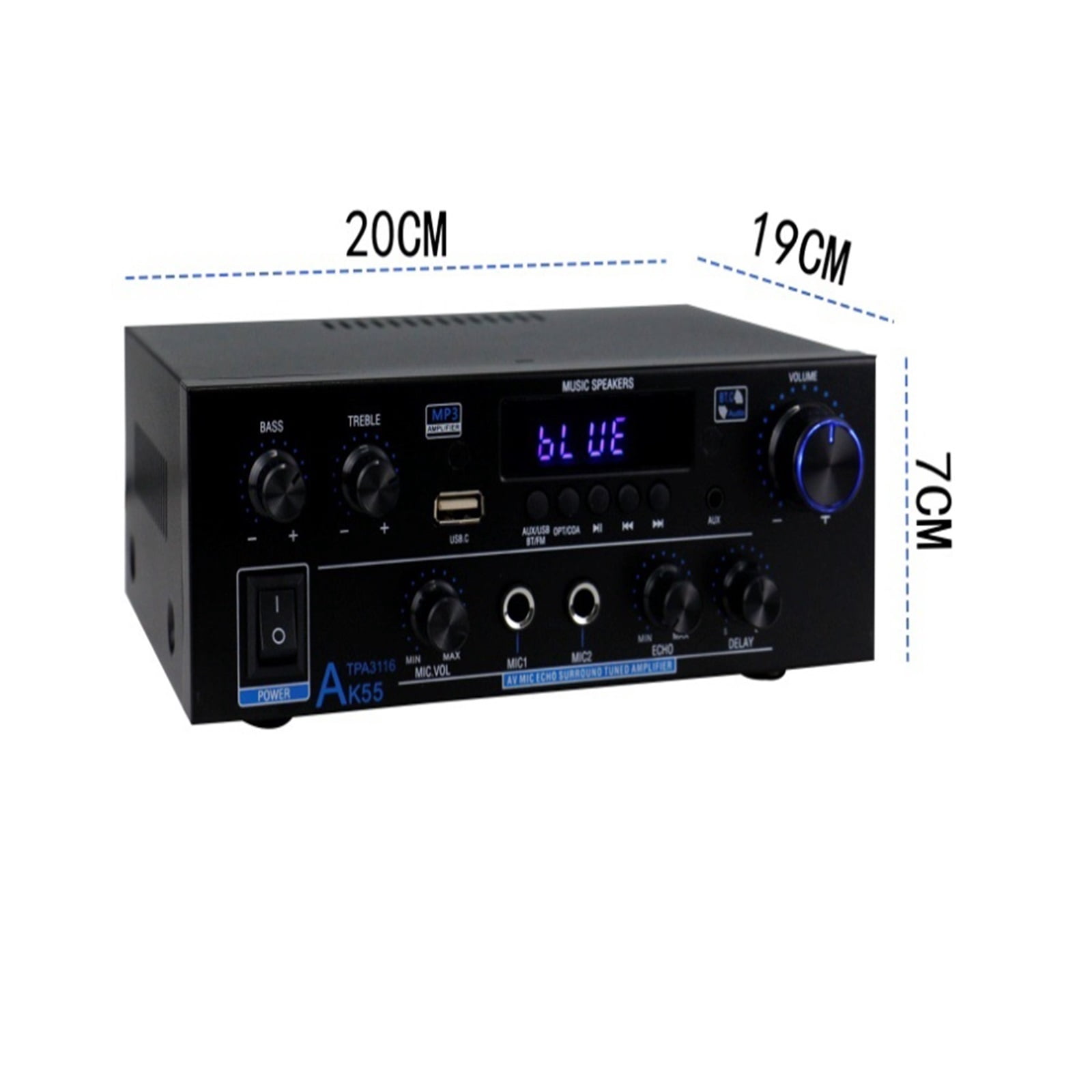 Amplifier AK55 Channel Rated Bluetooth Hifi AMP Music Player Support ,Bass & Treble Control