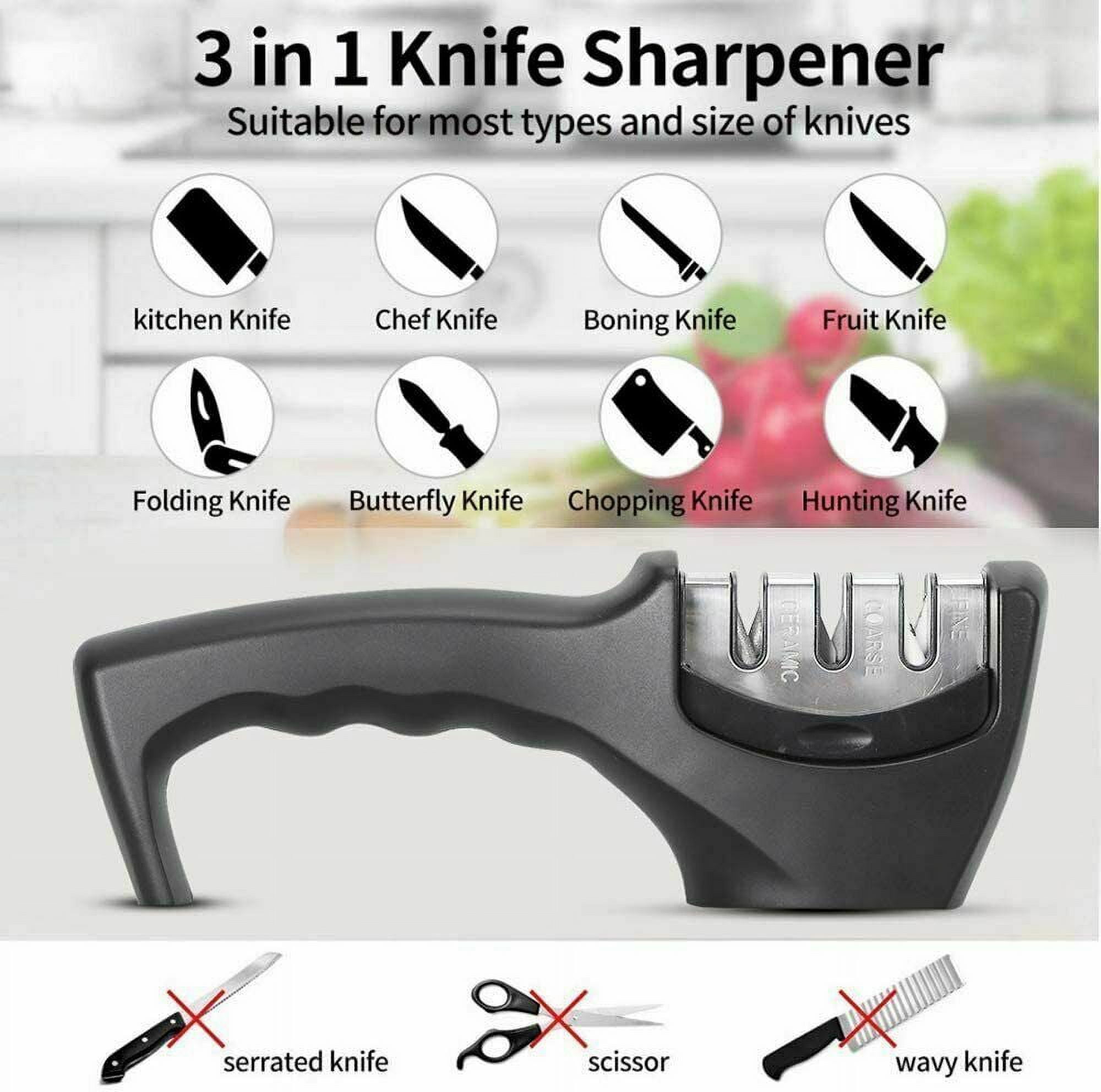 Amerteer Knife Sharpener for Straight and Serrated Knives, 3-Stage Diamond Coate
