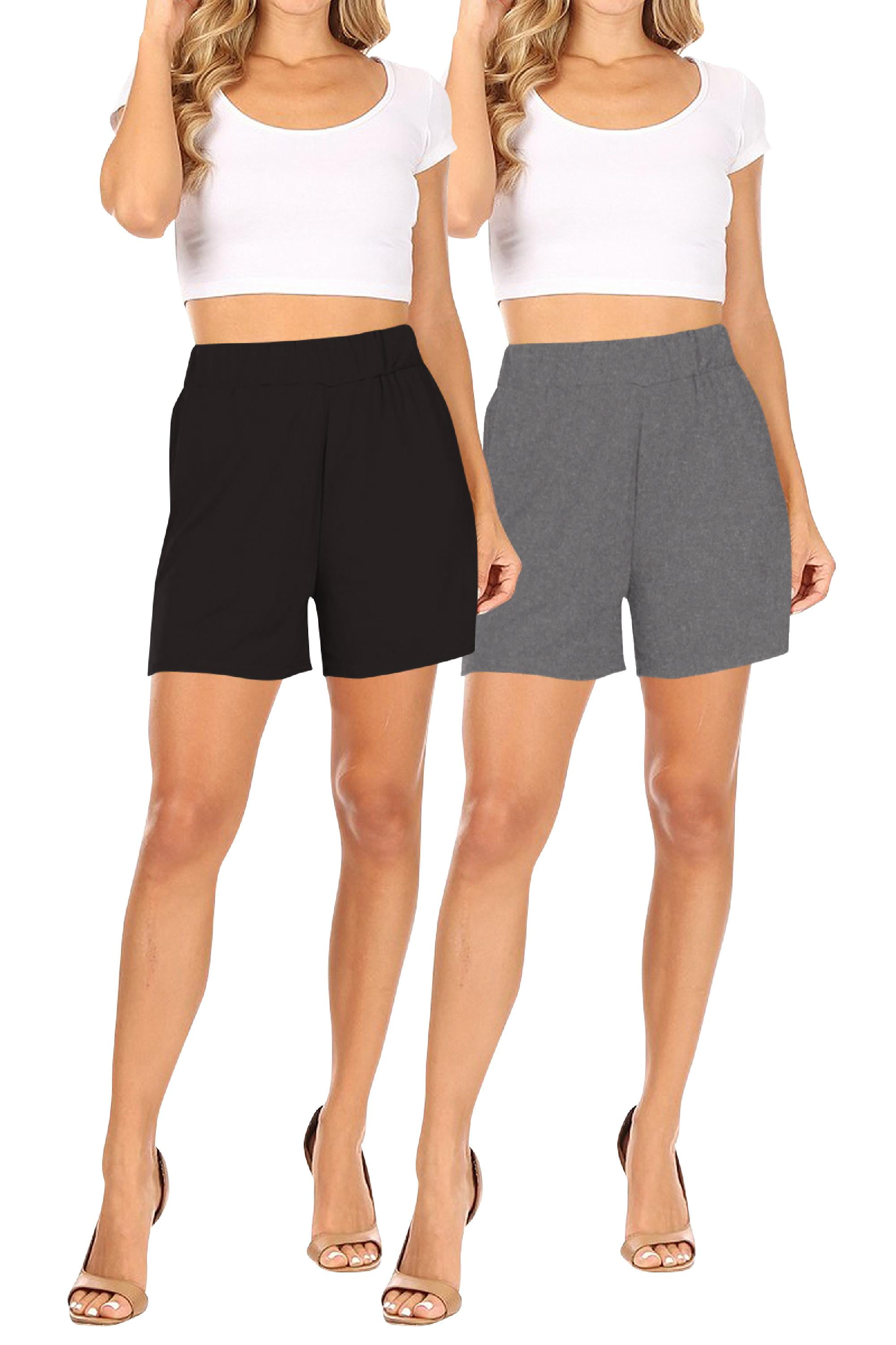 Women's Casual Stretch High Rise Solid Basic Shorts Pants (Pack of 2) Made  in USA