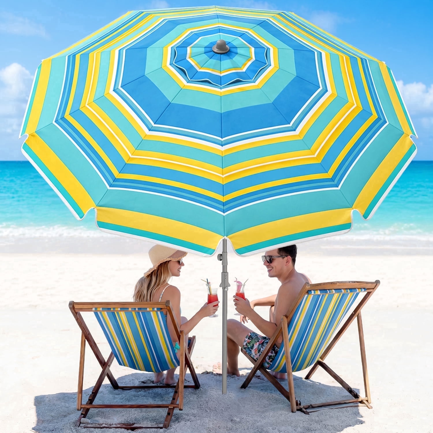 ammsun 6.5 ft outdoor patio beach umbrella 6.5ft Portable for Sand with Tilt, Air Vent and decent Construction AMMSUN 6.5ft Sturdy, UV-Blocking Sports