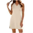 thumbnail image 2 of Women's V-Neck Sleeveless T-Shirt Dress Solid Side Slit Loose Summer Casual Maxi Dress, 2 of 8
