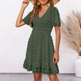 thumbnail image 2 of Hfyihgf Womens Summer Smocked Dress Short Flutter Sleeve V Neck Swiss Dot Babydoll Ruffle Hem Mini Dress A-Line Swing Flowy Dress(Green,L), 2 of 8