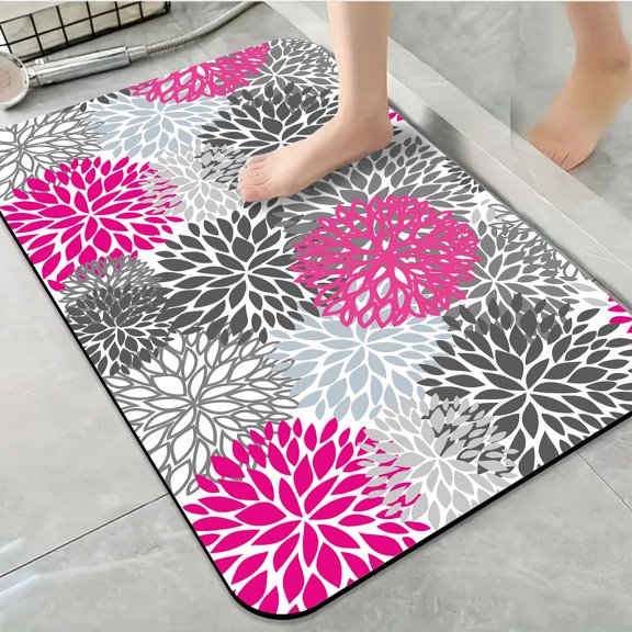 1pc Gray Pink Floral Bathroom Rug Bathroom Decor and Accessories- Durable,Anti Slip,And Quick Drying,Suitable For Indoor/outdoor Use - Perfect For Bathrooms,Bedrooms,Kitchens