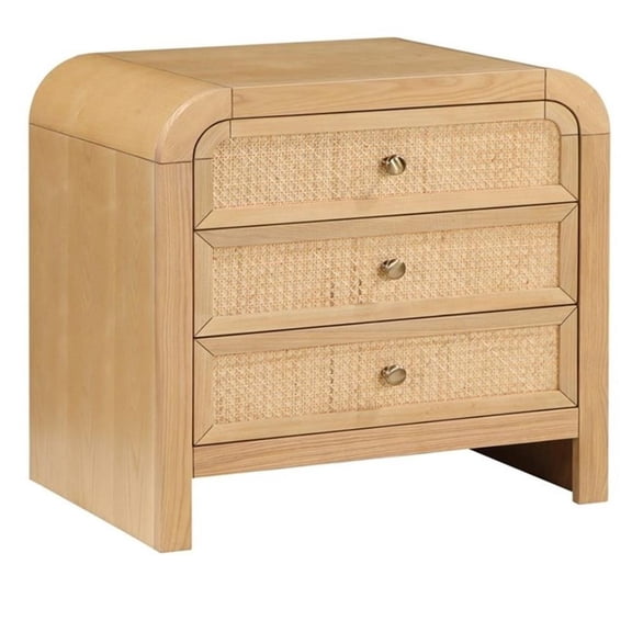 Belmont 3-Drawer Brown Rattan Wood Nightstand