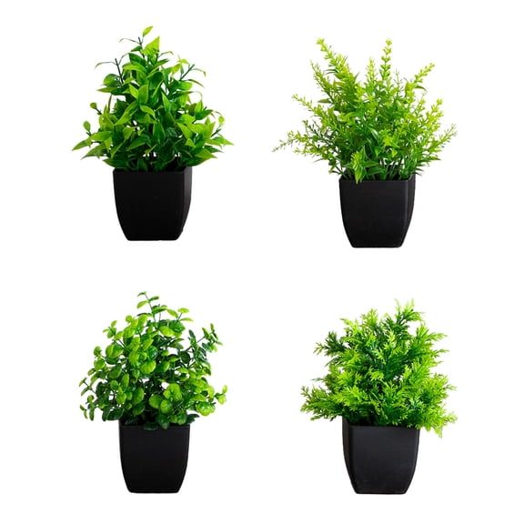 7in. Artificial Mixed Topiary Plant in Black Square Pot - Set of 4
