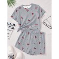 thumbnail image 6 of CCRFTGI Summer Outfits for Kids Girls Size 10-12 2 Piece Outfits Cute Preppy Clothing Sets Casual Cherry Print Short Sleeve T Shirts Top and Shorts Sport Activewear Gray 9-10 Years, 6 of 8