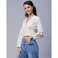 thumbnail image 2 of Moomaya Womens Printed Long Sleeves Crop Top, V-Neck Cotton Summer Short Top, 2 of 8