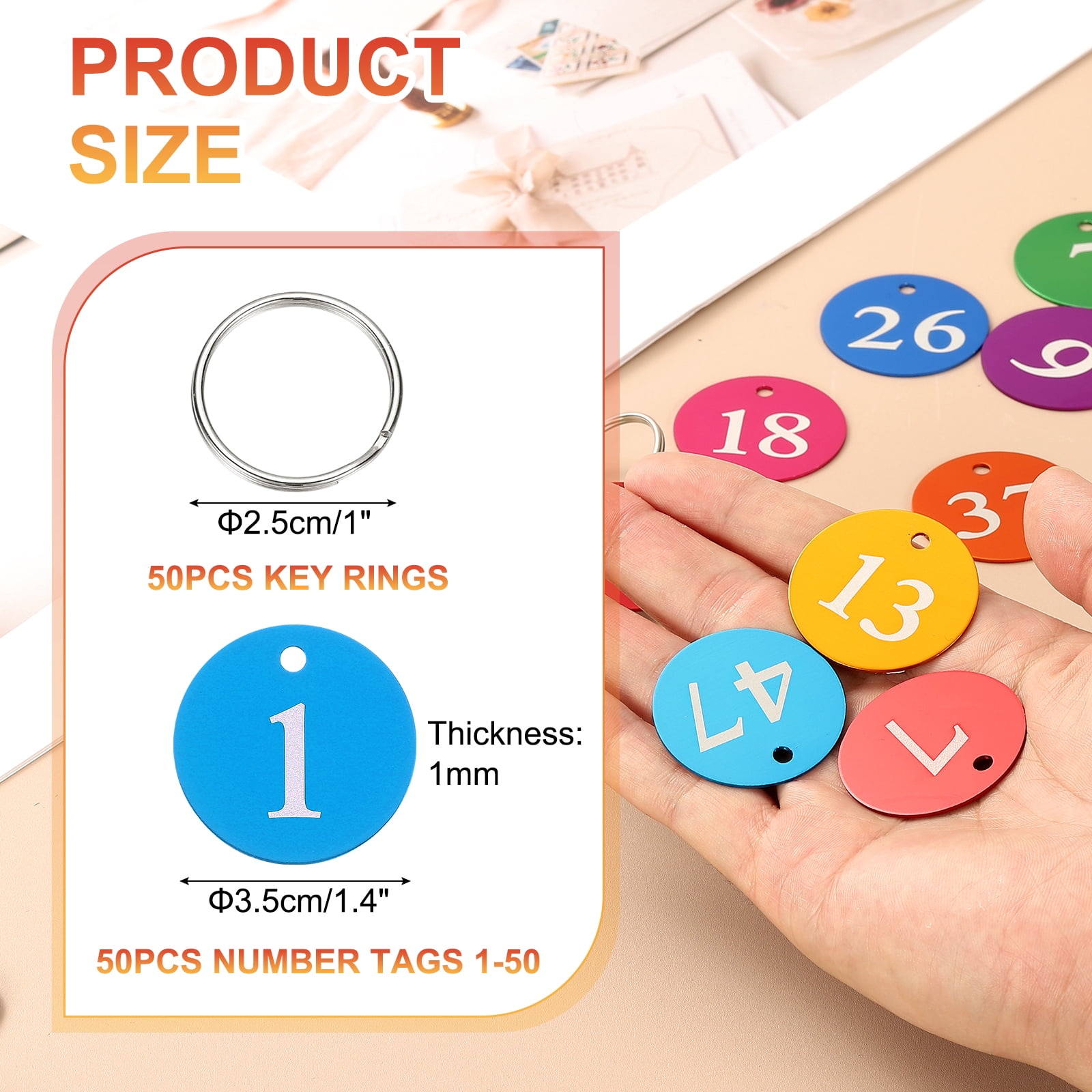 50PCS Number Tags 1-50, Number Key Tags Aluminum Numbered Tags Metal Key Tags Keychain with Key Rings for Organizer Field Sales Hangers Clothes Labels ID Tag, Sky Blue