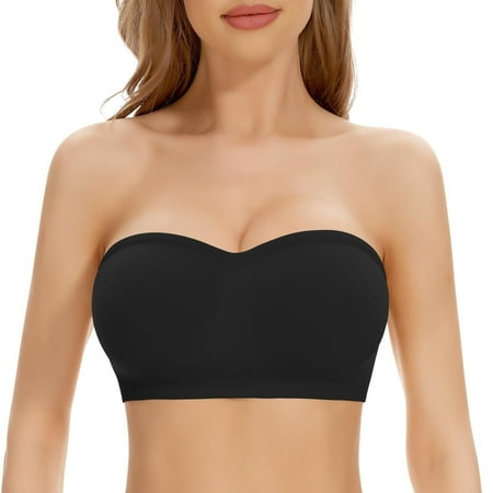 IUJSOY Strapless Bra for Women Comfort Bandeau Bra with Non Slip Silicone Seamless Wirefree Padded Bralette