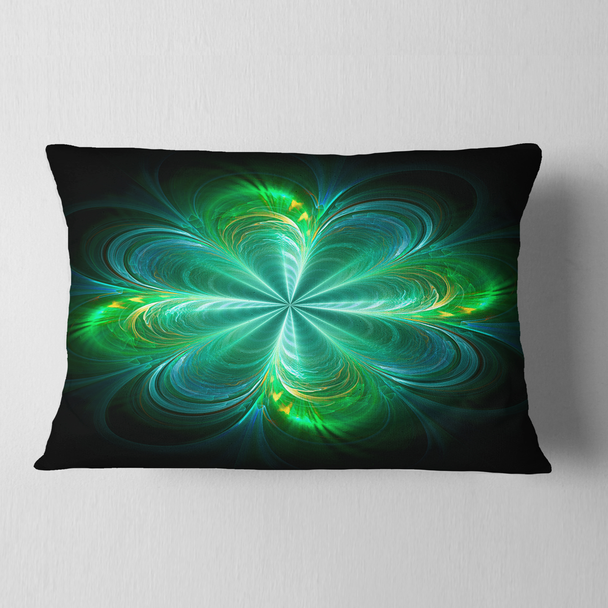 Designart Green Fractal Flower Blooming - Abstract Throw Pillow - 12x20