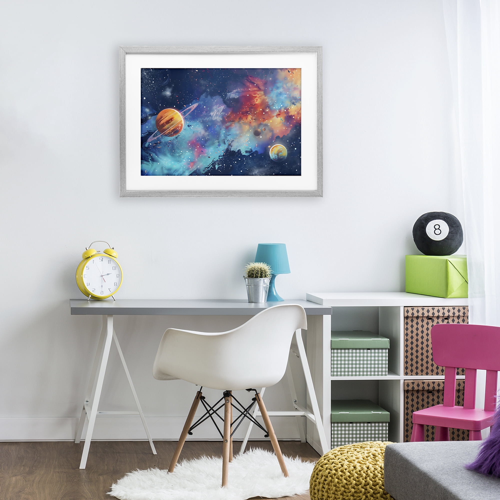 Stupell Industries Nebula Dreams Scattered Planets Gray Framed Print Under Glass, design by Creative Studio