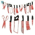 thumbnail image 2 of Deago Halloween Scary Party Decoration Set, Including Bloody Tablecover, Bloody Weapons Garland Banner, Bloody Clings for Halloween Haunted House Decor Props Zombie Party Supplies, 6 Piece, 2 of 10