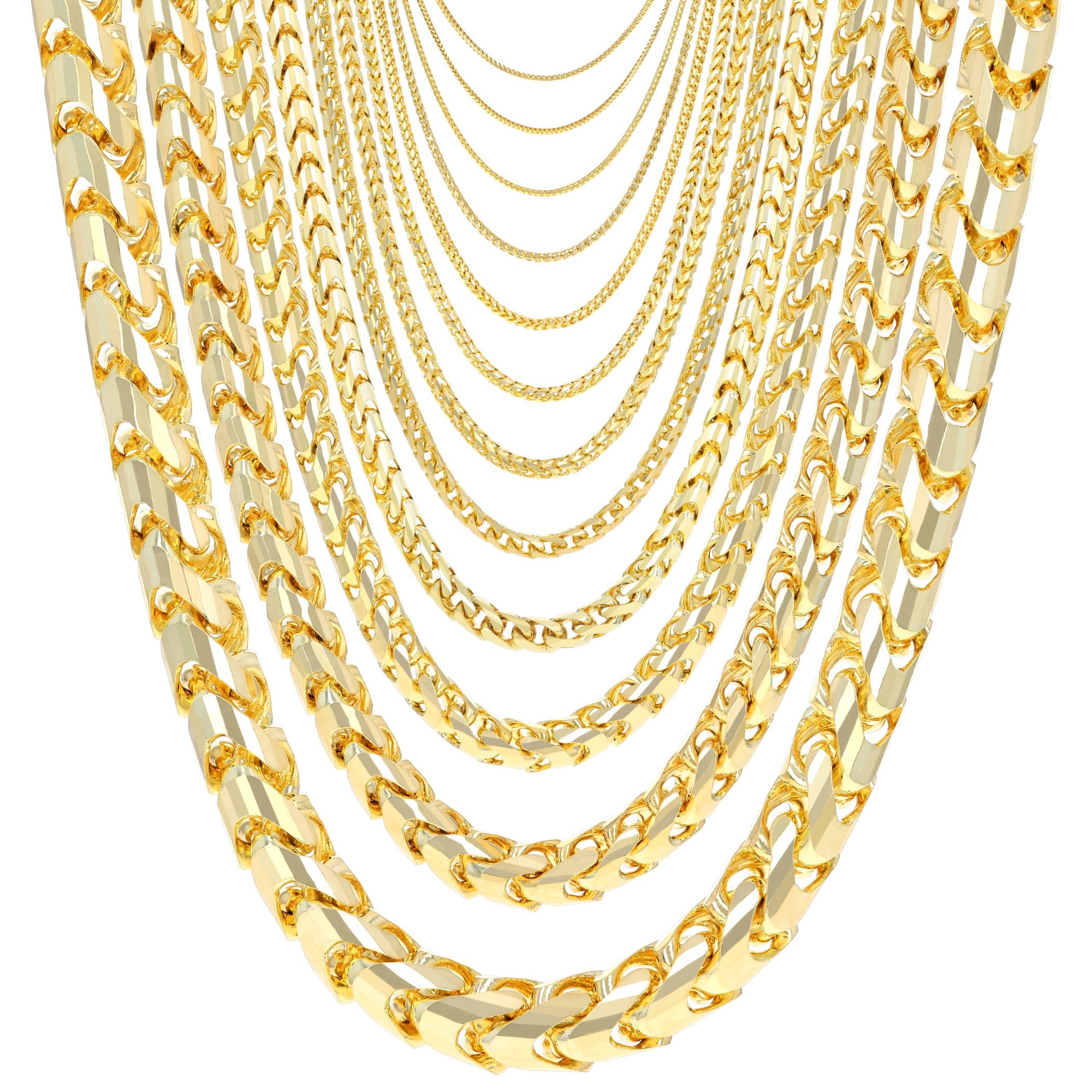 Nuragold 14K Real Yellow Gold Solid Franco Diamond Cut Chain Necklace 16"-30" (0.6mm-6mm) Italian Jewelry for Men & Women