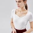 thumbnail image 4 of Camiseta de mujer manga corta corazón cuello en v algodón color sólido top, blanco, l tholdsy  AP001286-09B, 4 of 7