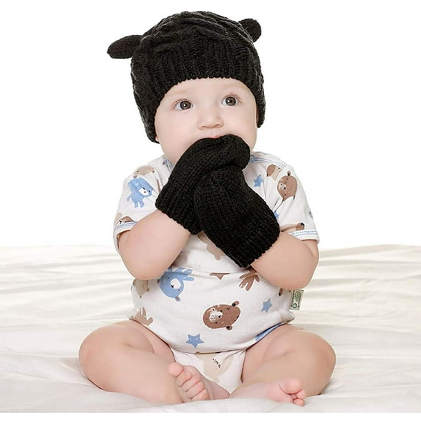 Newborn Winter Beanie Hat Gloves Set for Baby Girls Boys Infant