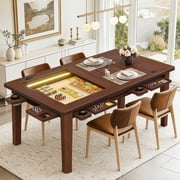 HABUTWAY Coperat Solid Wood Board Game Table with LED Lights for 4-6 Players Multi-Function Dining Table with Game Mat-Walnut