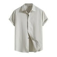 thumbnail image 1 of Men's Spring Summer Casual Solid Color Short Sleeve Shirt Loose Turn-down Collar ShirtM, 1 of 3