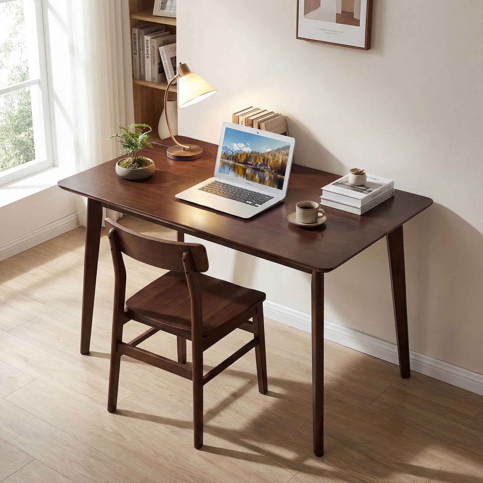 Costway Rectangle Dining Table for 4-6 People, 47” Kitchen Table wirh Rubber Wood Legs Walnut