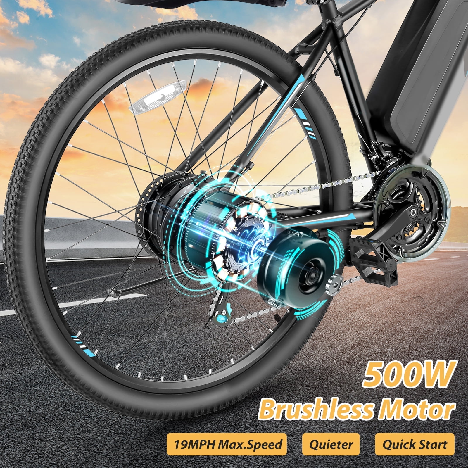 Elifine 500W Electric Bike for Adults, 27.5" Electric Mountain Bicycle, 48V 10.4Ah Battery UL2849, 19.8mph Aluminum Alloy Commuter Ebike, Lockable Suspension Fork, Shimano 21-Speed Blue