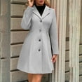 thumbnail image 5 of Hueook Pea Coats for Women Solid Casual Thicken Wool Stand Collar Inner Lining Pocket Breasted Pea Mao Coat Gray XL, 5 of 9