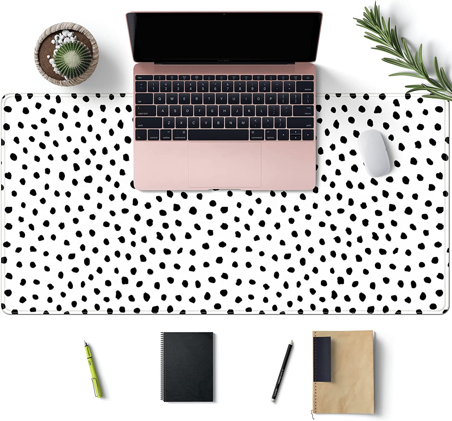 Boho Desk Mat, Polka Dot Large Mouse Pad Desk Pad Boho Desk Accessories for Women Office Decor, XXL Mousepad Long Laptop Keyboard Mouse Mat 31.5''''X15.7'''' Non-Slip Rubber Base with Stitched Edges