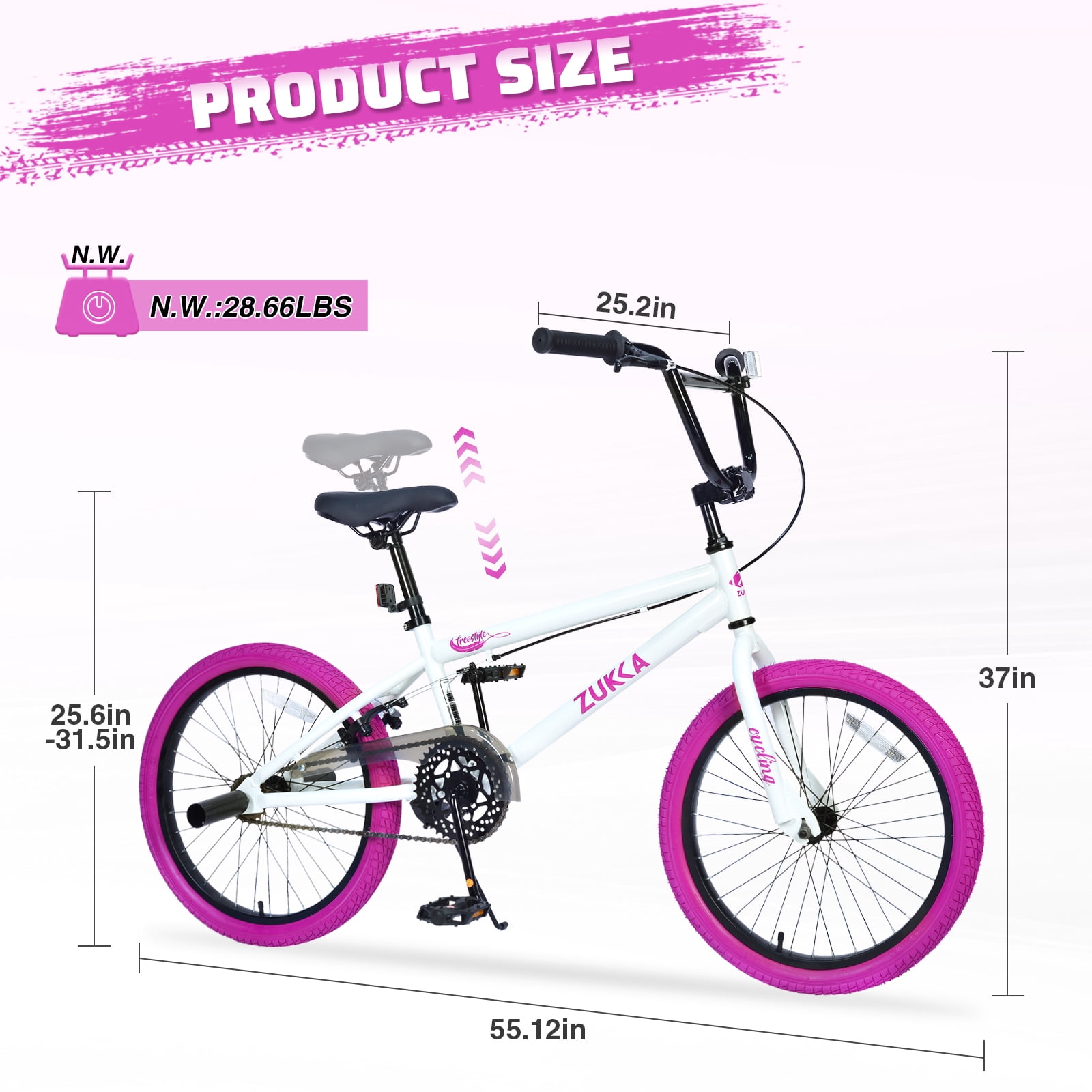 Aukfa 20 inch Freestyle Kids BMX Bike for Boys & Girls,Single Speed Bicycle with Rear Caliper Brake,White