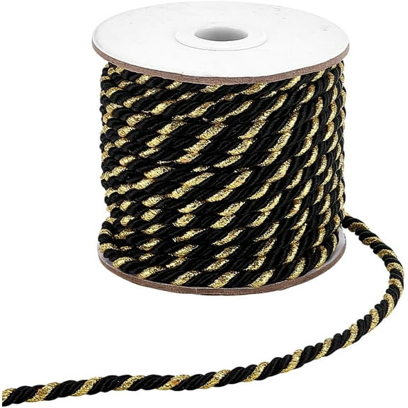 16.4 Yards 3-Ply Black Twisted Cord 5mm Metallic String Decorative Rope Trim Handfasting Cord Silk Honor Cords