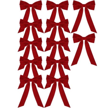 Red Red Velvet Christmas Tree Bow Ornaments Set Of 12 Festive Holiday Decor For Wreath Gift Wrapping Party 4X4Inch