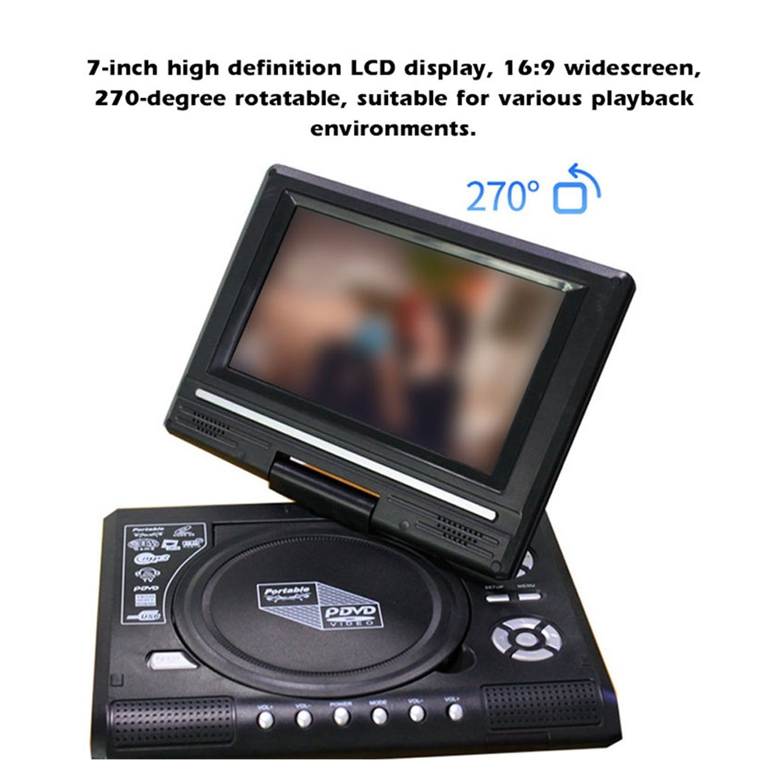 DVD Player Multifunction 7.8 Inch 16:9 Widescreen 270° Rotatable