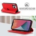 thumbnail image 4 of Wallet Case for iPhone 12 Pro 6.1 inch, Luxury Quilted PU Leather Flip Cover [Shockproof TPU] [Support Wireless Charging] with 2 Card Slots, Kickstand, FRID Blocking Case Cover, Red, 4 of 10