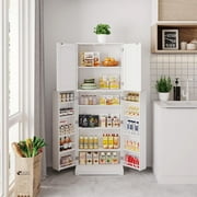 HOMEFORT Tall Kitchen Pantry Storage Cabinet with Doors and Shelves, Wooden Food Pantry Farmhouse Cupboard Freestanding Buffet for Kitchen Dining Living Room, White