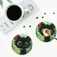 thumbnail image 4 of Fuzoiu Cute Big-Eyed Black Cat Print Leather Coasters Set,Drink Coasters Set of 4,for Tabletop Protection, Durable PVC Coasters,Home Décor and Housewarming Gift-Round Shape, 4 of 6