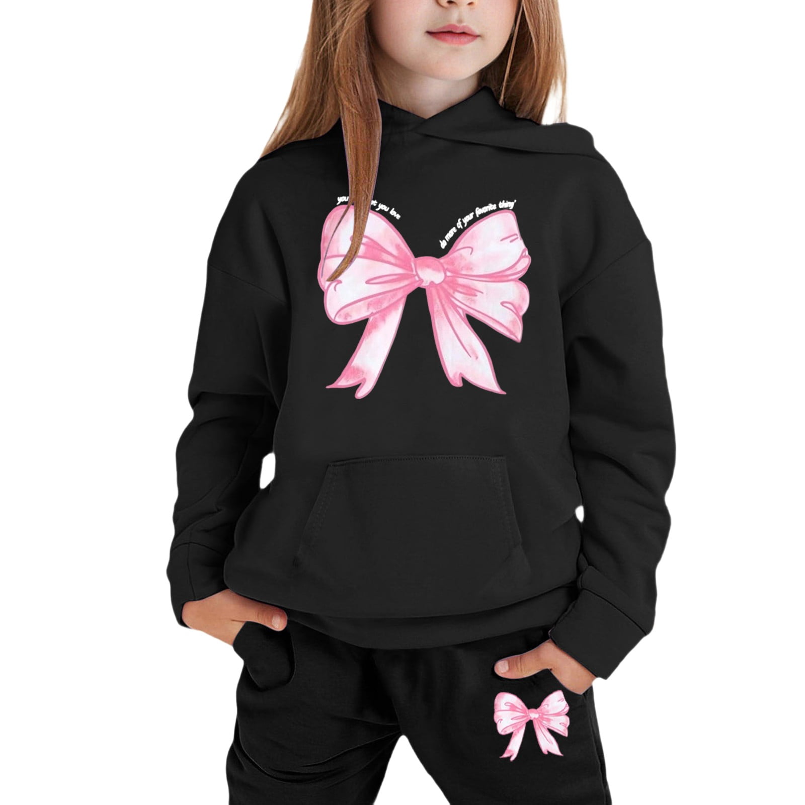 Outfits for Girls Winter Hoodie Joggers Pants Sets Bowknot Print Fall Clothing Sets