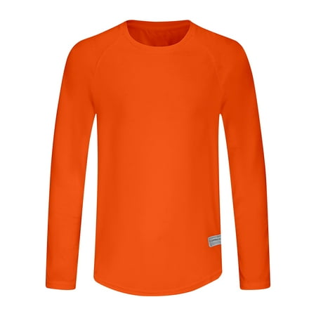 Zpanxa Workout Shirts for Men Athletic Running Gym Quick Dry Long Sleeve T-Shirts Solid Color Lightweight Breathable Moisture Wicking Tees Orange M