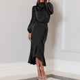 thumbnail image 5 of IDOPIP Women's Elegant Long Sleeve Satin Dress Mock Neck Elastic Waist Cocktail Party Maxi Dress, 5 of 7